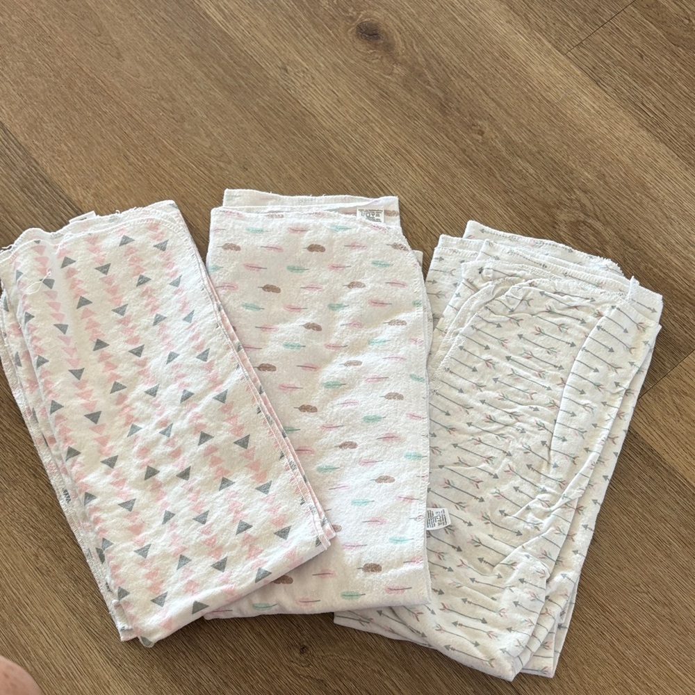 Set of Three Baby Swaddle Blankets & Burp Cloths